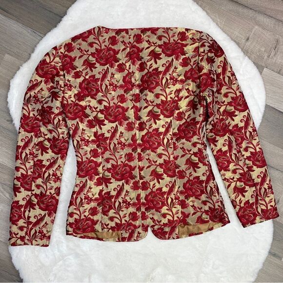 Vintage BASSET Floral Brocade Hip Jacket Button Front Gold Red 38 Petite Small - Picture 12 of 12